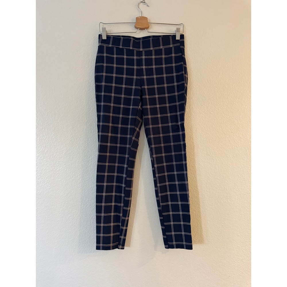 Style & Co Plaid Pull On Skinny Pants Size‎ M Navy Blue Windowpane Excellent
